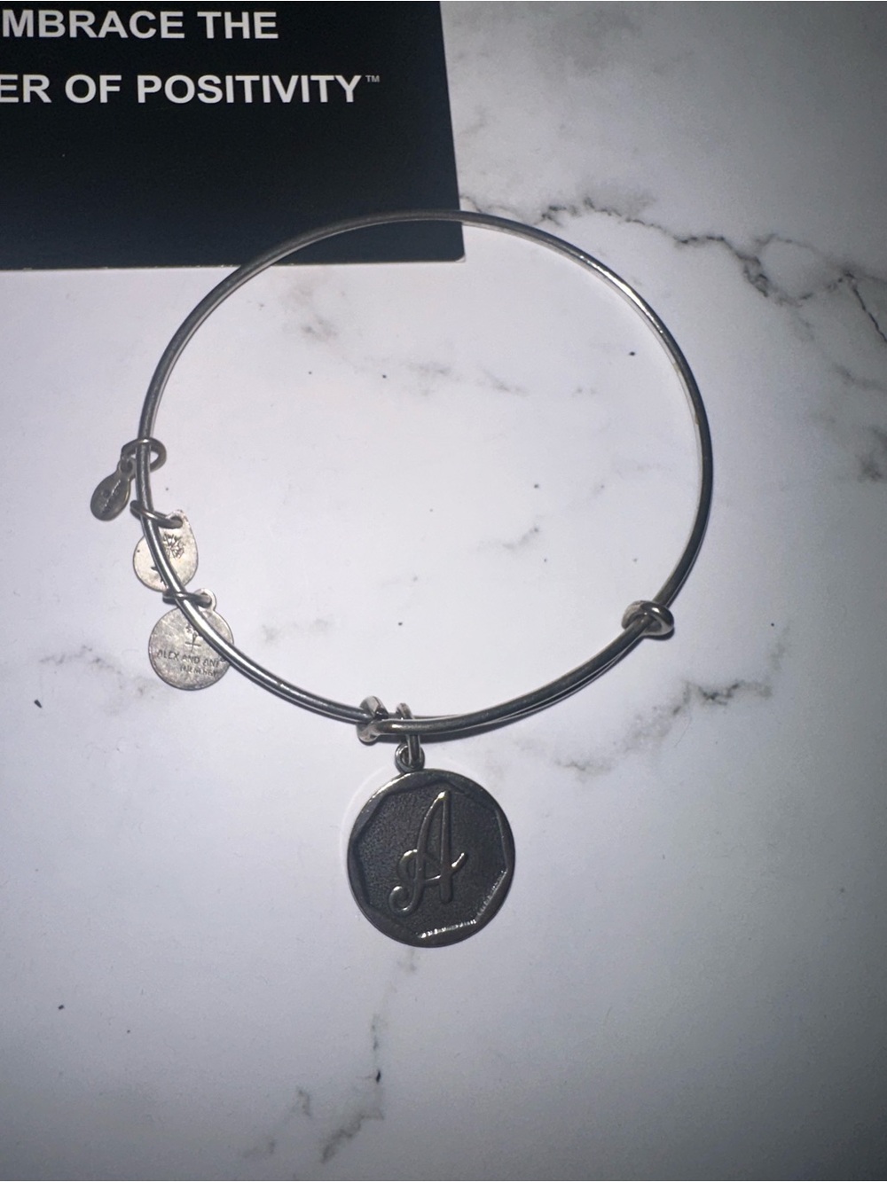 Alex and Ani Silver Initial 'A' Charm Bangle Bracelet - Silver Tone